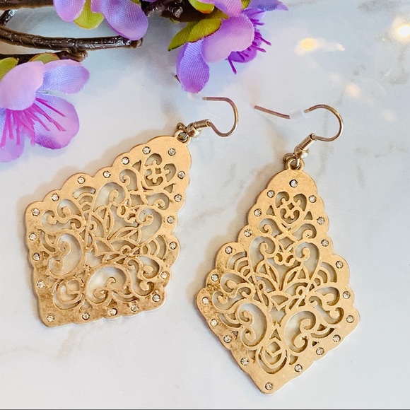 Rhinestone Tree Filigree Earrings - Picture 3 of 5